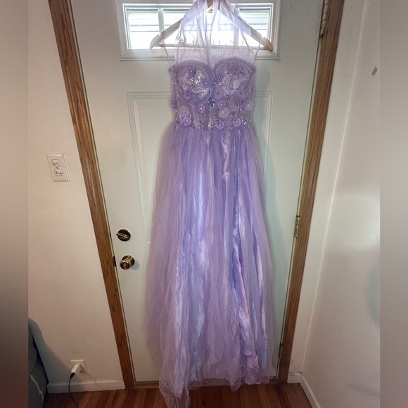 Lavender Halter Prom Dress - Picture 2 of 16